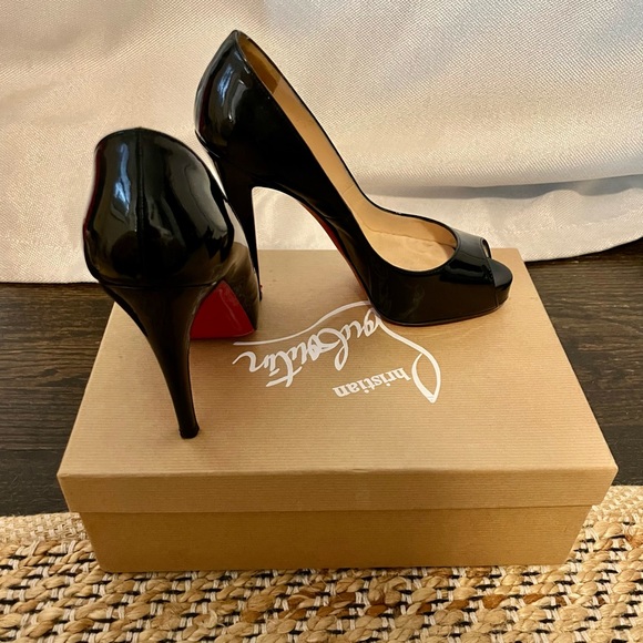 Christian Louboutin Shoes - Christian Louboutin Black Patent Peep Toe Sz 36